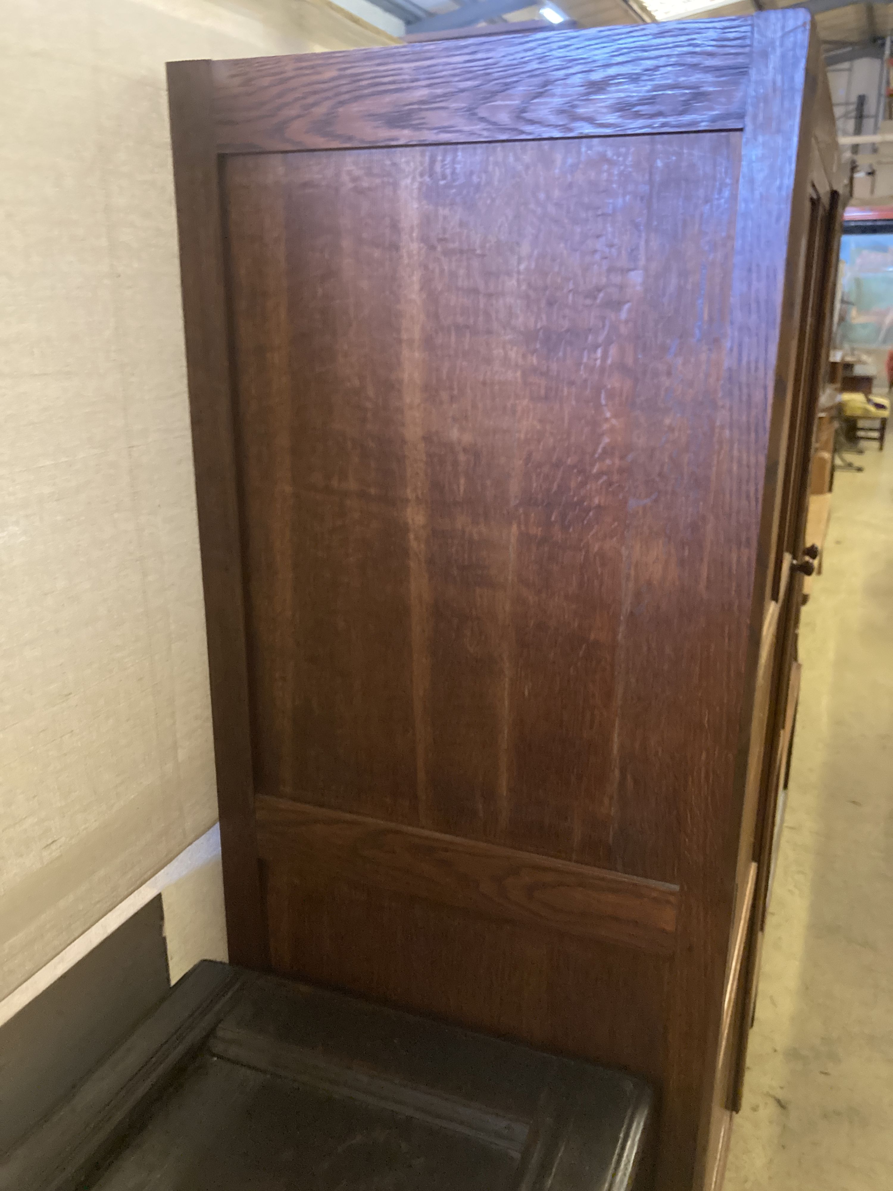 An Arts & Crafts style panelled oak two door wardrobe, width 105cm, depth 55cm, height 168cm - Image 2 of 3