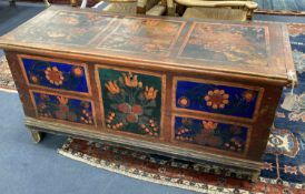 A 19th century Scandinavian painted pine coffer, length 127cm, depth 52cm, height 62cm