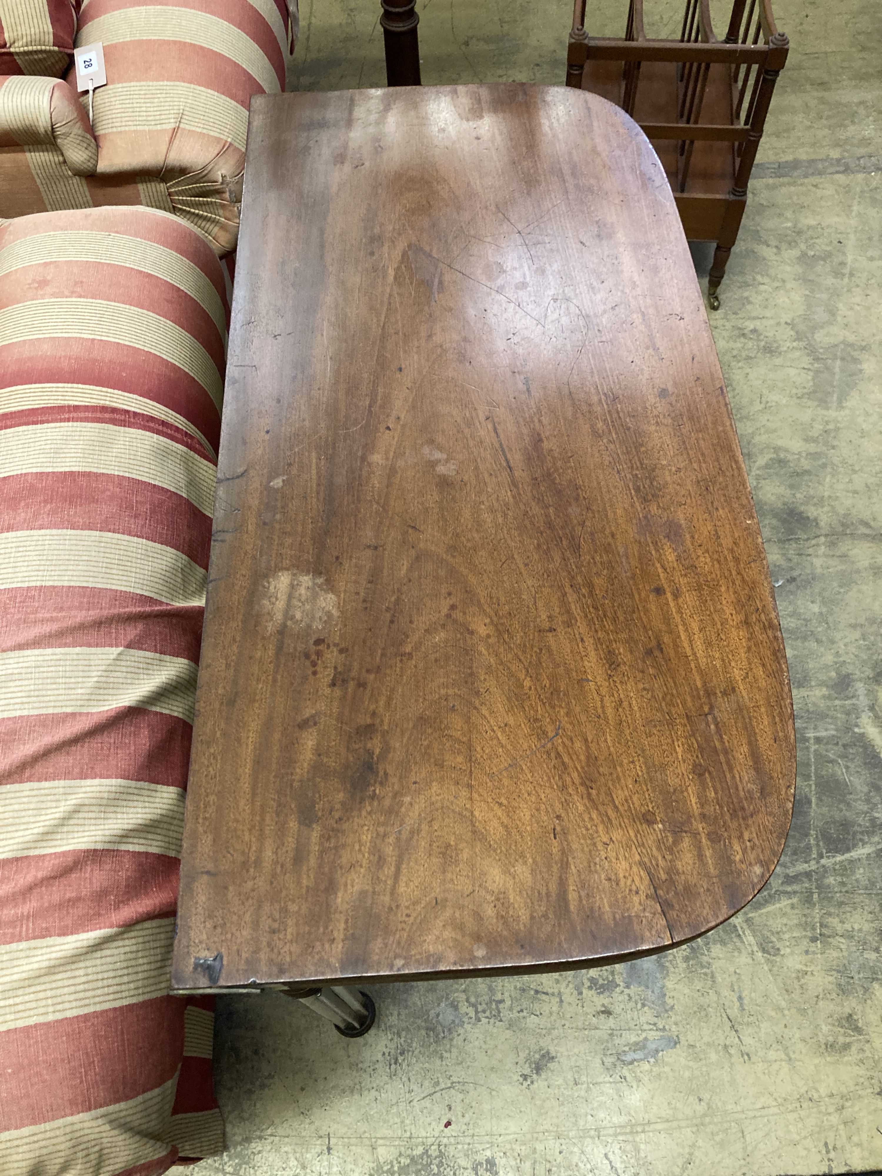 A Regency D shape mahogany folding tea table, width 93cm, depth 45cm, height 74cm - Image 2 of 5