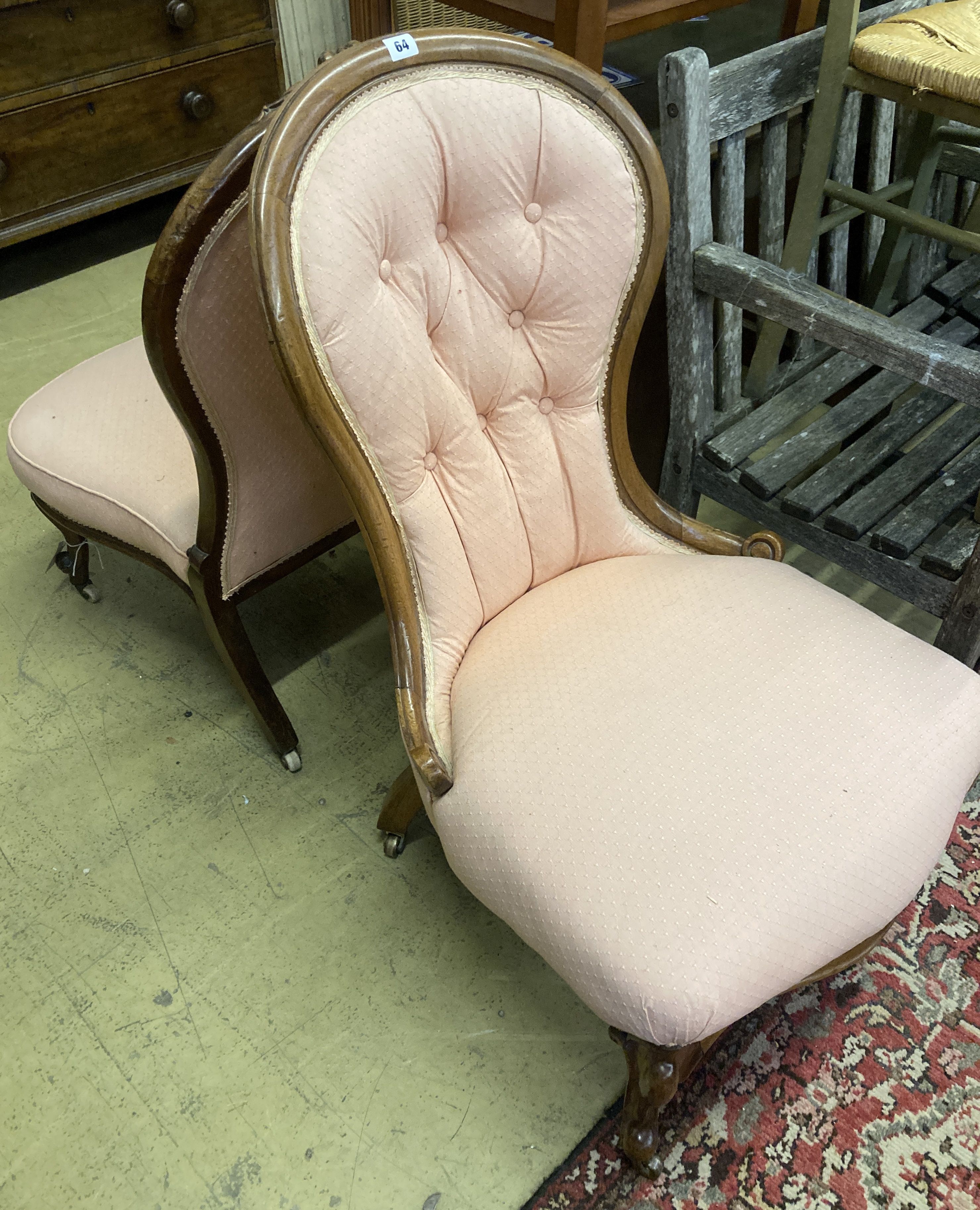 Two Victorian mahogany spoon back nursing chairs