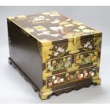 A Chinese wood and polychrome lacquer dressing box, 37cm