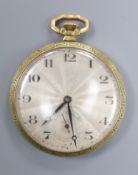 An early to mid 20th century gold filled Rolex keyless dress pocket watch, with Greek Key border,