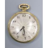 An early to mid 20th century gold filled Rolex keyless dress pocket watch, with Greek Key border,