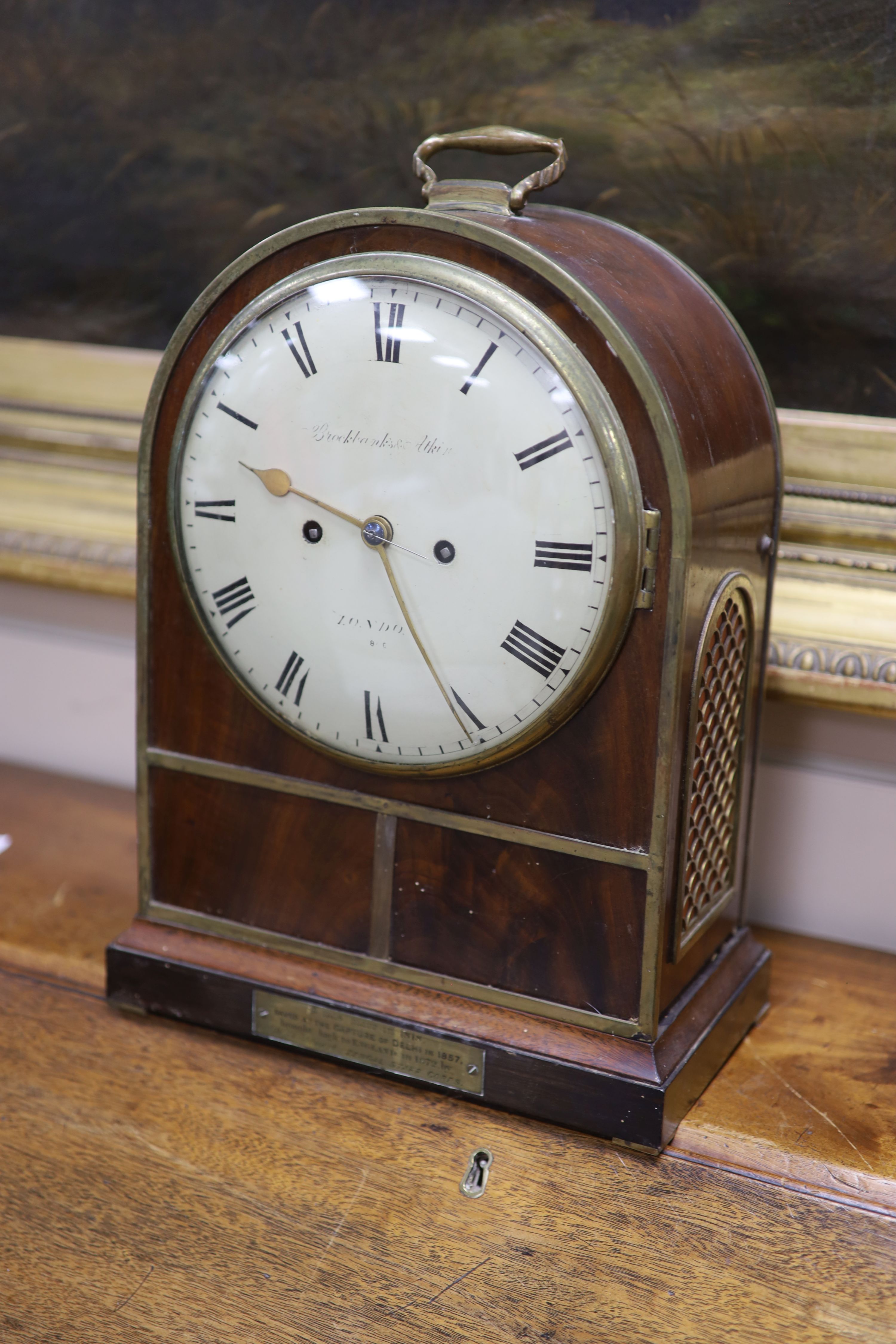 A Regency mahogany bracket clock, by Brockbanks & Atkins, height 39cm with handle down