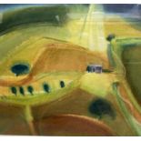 Angela Scott, watercolour, Autumn Sunbeam, signed, label verso, 51 x 54cm