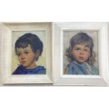 Jeanne Biandsma (1902-1992), 2 oils on canvas, Portraits of children, 28 x 22cm