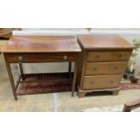 A George III mahogany side table, width 83cm, depth 47cm, height 72cm together with a small