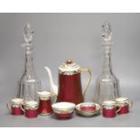 A Royal Albert coffee service and a pair of cut glass decanters