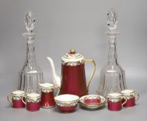 A Royal Albert coffee service and a pair of cut glass decanters