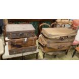 Five various brown leather suitcases, largest 80cm wide
