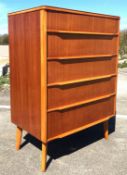 A mid century design mahogany and teak five drawer chest, circa 1960, width 77cm, depth 45cm, height