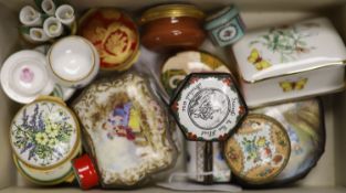 A collection of Continental and other porcelain or enamelled patch boxes, various