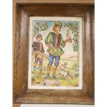 An Italian painted pottery plaque, framed