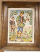 An Italian painted pottery plaque, framed