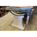 A contemporary composition wrought iron glass top console table, length 120cm, depth 40cm, height