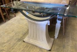 A contemporary composition wrought iron glass top console table, length 120cm, depth 40cm, height