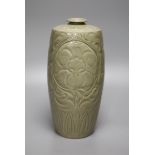 A Chinese carved celadon vase, height 26cm