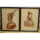 Yatanabon MgSu (Burmese), pair of watercolours, Studies of a Naga man and woman, Homalin Upper