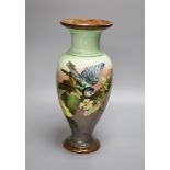 A Doulton Lambeth faience flower painted vase, 34.5cm