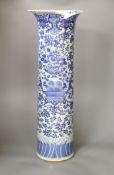 A large 19th century Chinese blue and white sleeve vase, height 62cm (a.f.)