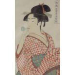 Japanese School, woodblock print, Portrait of geisha, 36 x 24cm
