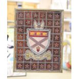 A brown stained glass panel, brass framed, 44.5 x 34cm (a.f.)