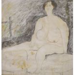 kate Jones, pencil and wash, Seated female nude, signed and dated '78, 54 x 54cm