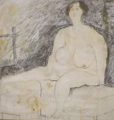kate Jones, pencil and wash, Seated female nude, signed and dated '78, 54 x 54cm