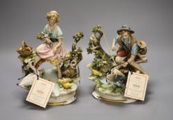 A pair of Capodimonte figures, Boy at Pool, Girl at Pool, height 22cm