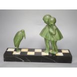 After Dimitre Chiparus (1889-1947), green-patinated spelter figure of two girls fascinated by a