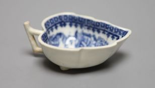 An 18th century miniature blue and white pickle leaf dish, possibly Caughley, length 17cm