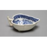 An 18th century miniature blue and white pickle leaf dish, possibly Caughley, length 17cm