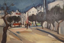 Goodman, oil on board, Southern French town view, signed, 24 x 34cm