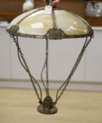 A Tiffany style gilt metal and marbled glass ceiling shade, diameter 48cm