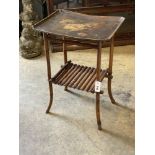 A Victorian bamboo rectangular occasional table with painted tray top, width 52cm, depth 40cm,