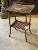 A Victorian bamboo rectangular occasional table with painted tray top, width 52cm, depth 40cm,
