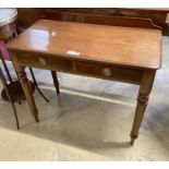 A Victorian mahogany side table fitted two drawers, width 89cm, depth 45cm, height 80cm
