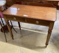 A Victorian mahogany side table fitted two drawers, width 89cm, depth 45cm, height 80cm