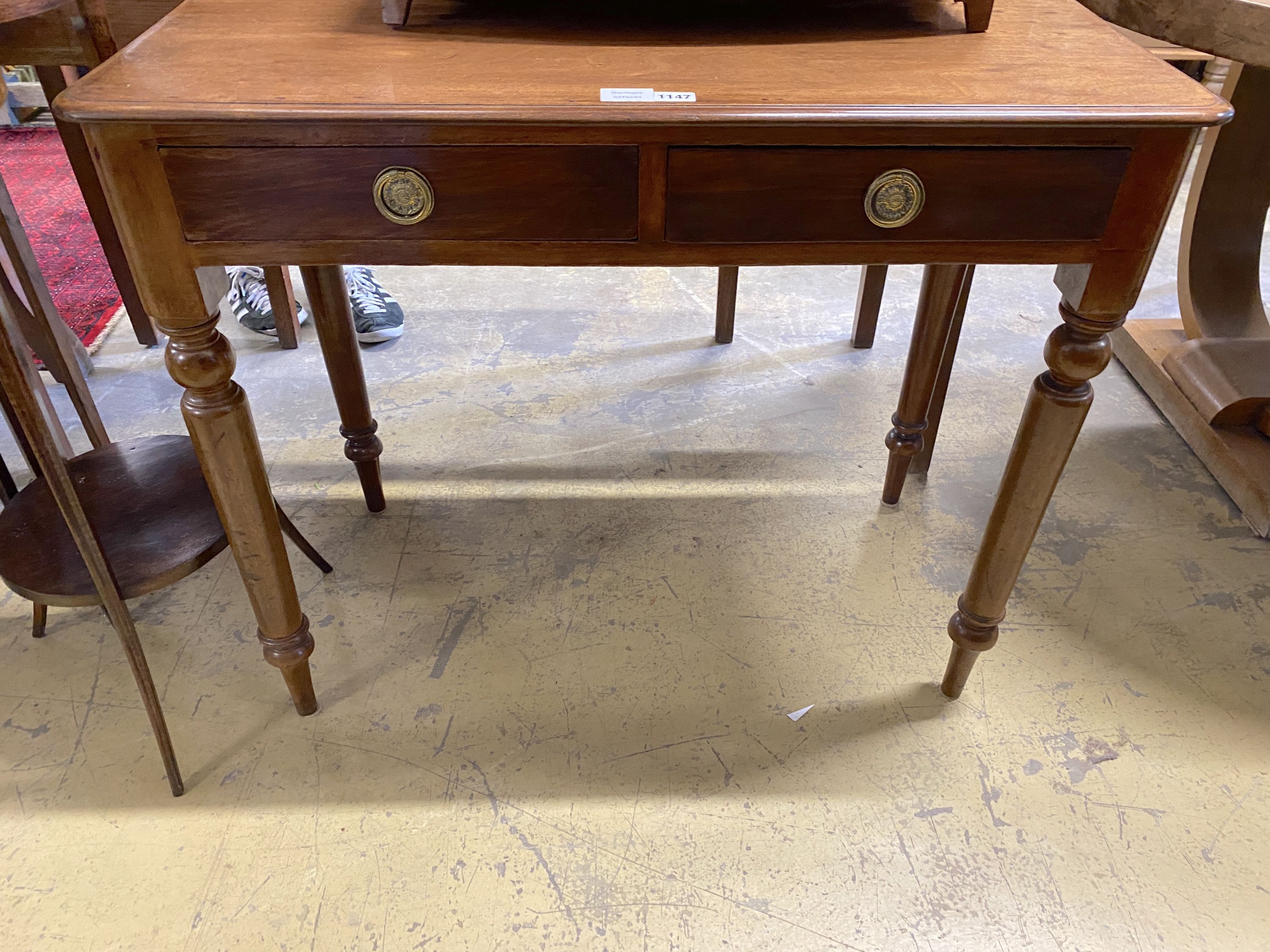 A Victorian mahogany side table fitted two drawers, width 89cm, depth 45cm, height 80cm - Image 3 of 3