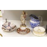 A group of Worcester, Newhall etc Japan pattern dessert wares and tea cup, a pearlware figure of