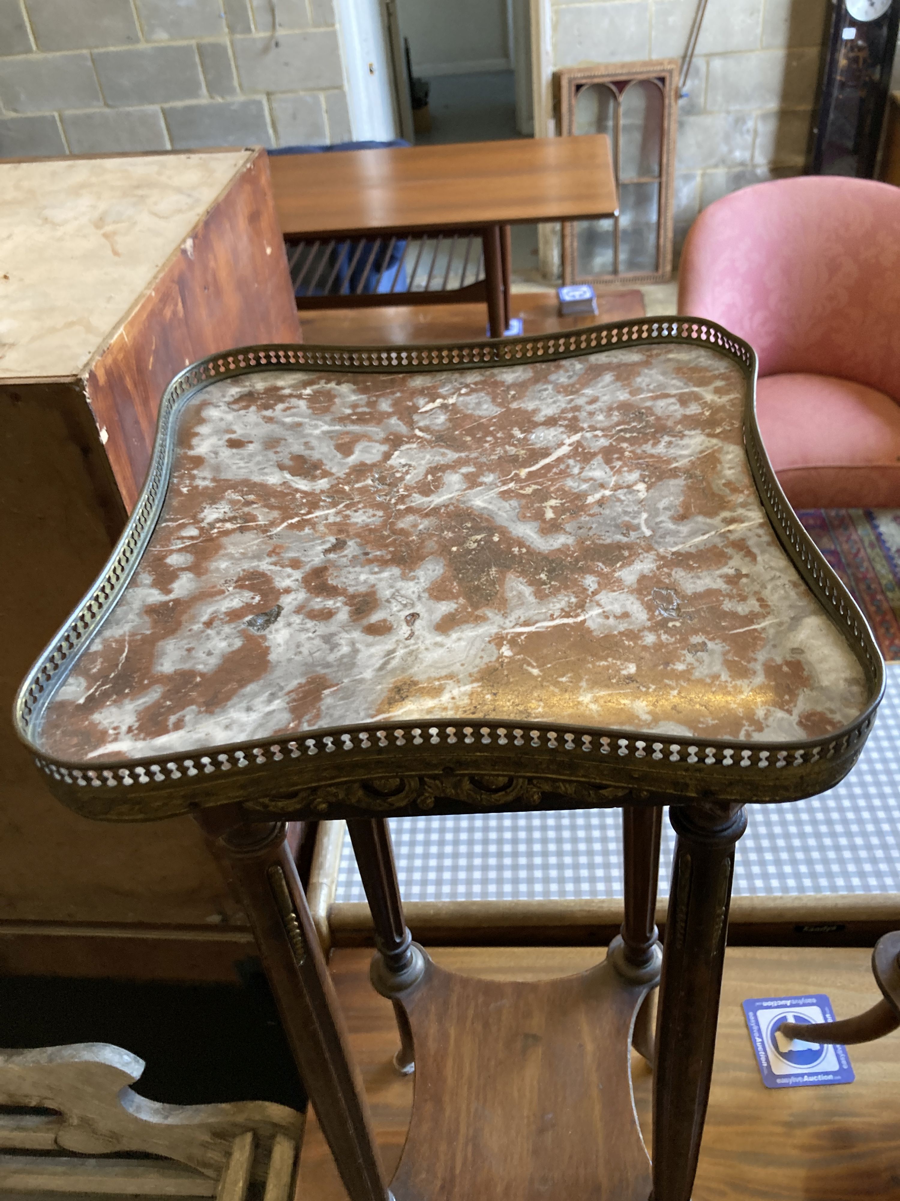 A near pair of French marble top two tier plant stands, larger width 30cm, depth 30cm, height 82cm - Image 2 of 7