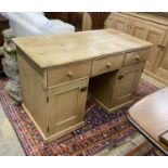 A Victorian pine kneehole desk, width 122cm, depth 60cm, height 76cm