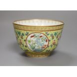 A Chinese yellow ground medallion bowl, height 8cm