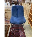 A set of four Pieff Eleganza blue fabric and chrome dining chairs