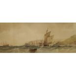 19th century English School, 2 watercolours, Fishfolk putting out to sea and Off the coast, 21 x