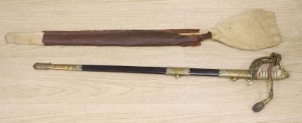 A George V Naval officer's sword, by J R Gaunt & Son, Serial No. 16427 together with scabbard and