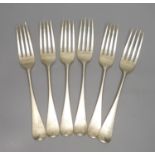 A set of six Victorian silver Old English pattern table forks, Lias & Lias, London, 1871, 14.5oz.