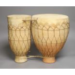 A pair of Moroccan strapped clay drums (Tbila)