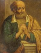 19th century Flemish School, oil on copper panel, St Peter in prayer, label verso stating from the