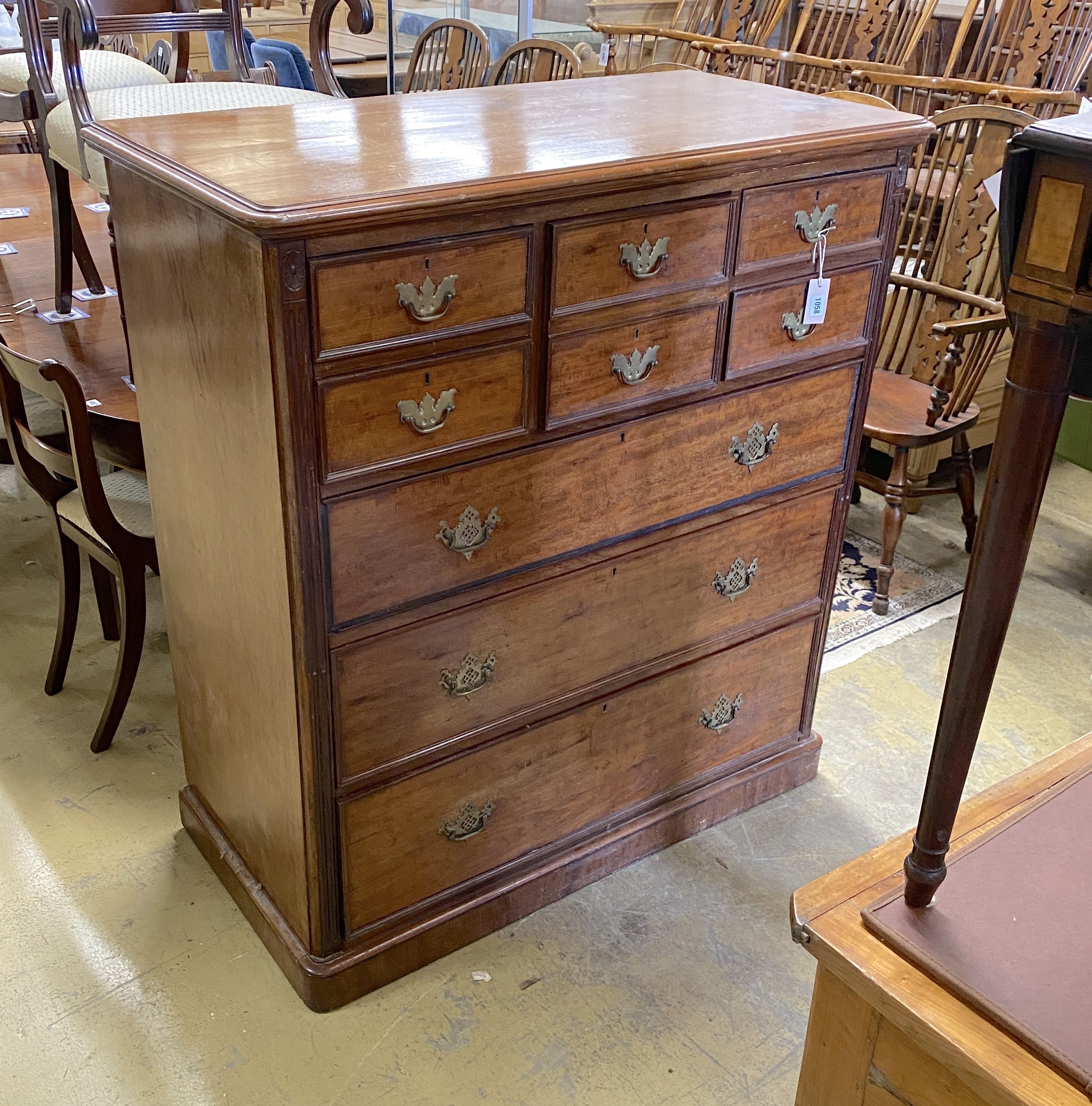 A late Victorian mahogany chest of eight drawers, length 116cm, depth 58cm, height 128cm